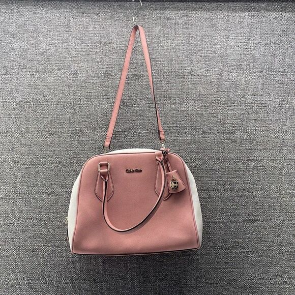 Calvin Klein Crossbody Pink and White Bag Saffiano Leather Minimalist Dome Purse - Picture 1 of 12